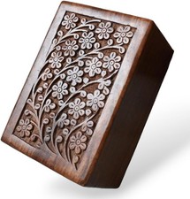 Cremation Urn For Ashes Small 5  Carved Wooden Dog Cat pet Memorial Keepsake Box