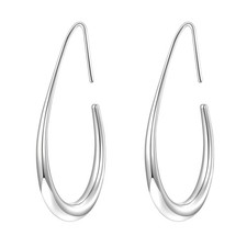 Lightweight Teardrop Hoop Earrings for Women - 14k Large, H - Silver