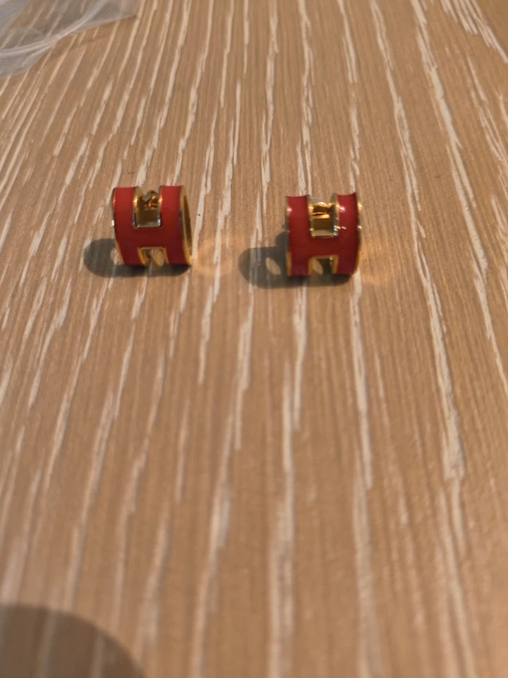 Pendientes Hermes Mini Pop H 100 % auténticos chapados en oro naranja Foto 2 de 3