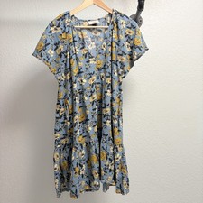 Universal Thread Linen Blend Floral Mini Dress women’s size Large blue/ yellow