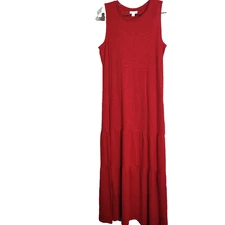 J. Jill Medium Tall maxi long dress sleeveless crew neck red pleated shift modal