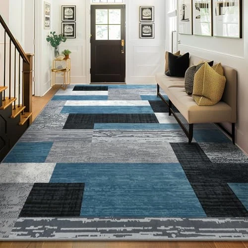 Large Area Rugs,Modern Geometric Patchwork Floor Decor for 5x8 Feet Blue - Image 2 of 4