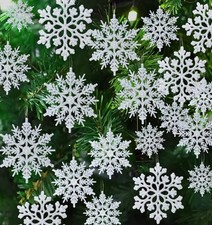 72pc Silver Glitter Snowflake Ornaments Christmas Tree Decor Holiday Garland DiY
