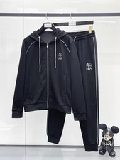 Brunello Cucinelli Men's Long-Sleeve Hooded Zipper Sweatsuit - Black