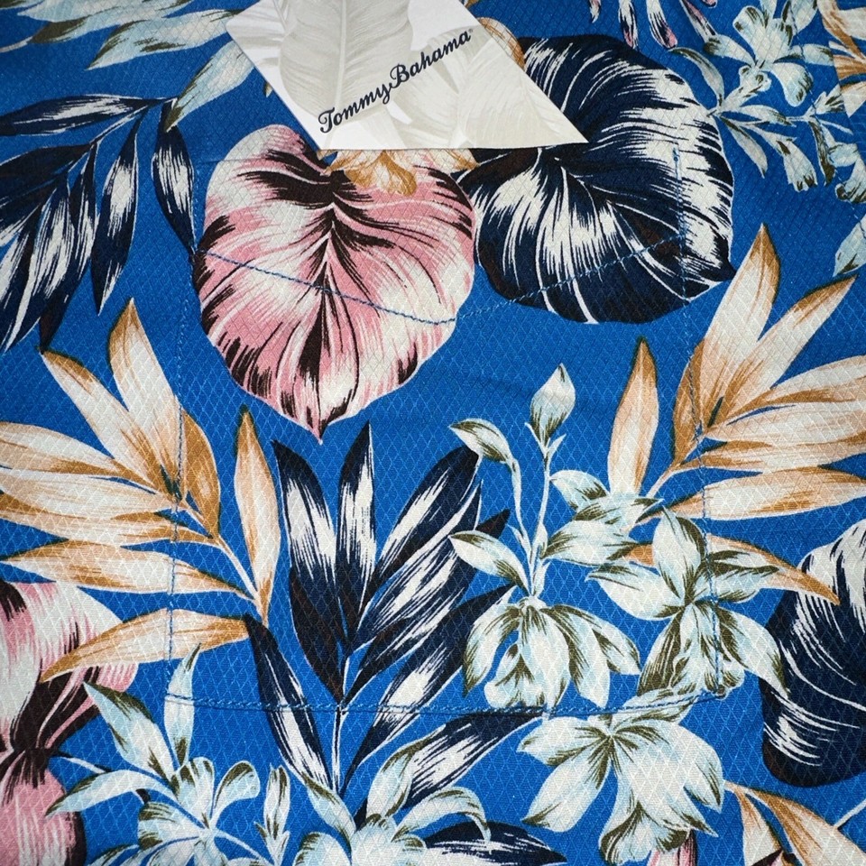 Tommy Bahama Mens 100 Silk Uluru Fronds Silk Camp Shirt Picasso Blue
