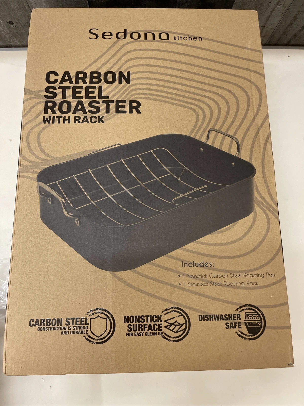 Roasting Pan 16.5’ Carbon Steel Non-stick Turkey Roast W/Removable Rack New