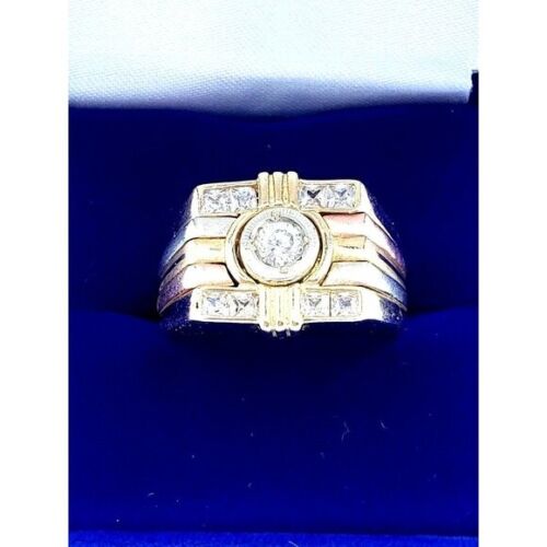 14k REAL GOLD men's ring CZ size 9 - Picture 2 of 12