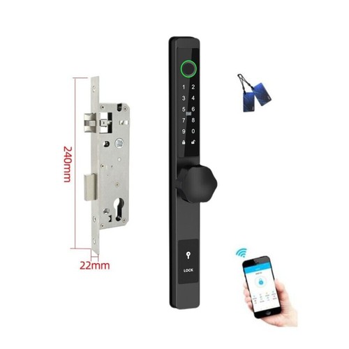 Huella digital biométrica + almohadilla de dígitos + tarjeta RFID + APLICACIÓN para cerradura de puerta empujar/tirar lateral estrecho - Imagen 3 de 10