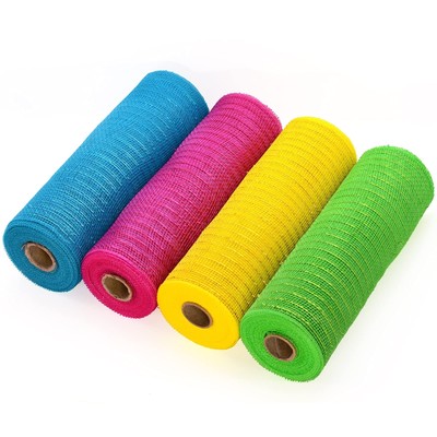 Deco Mesh 10 inch x 10 Yards - Summer Colors Metallic Foil Poly Mesh Ribbon f...