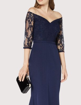 Little Mistress Erin Navy Lace Bardot Maxi Dress - Size 8 - Brand New With  Tags | eBay UK