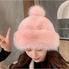 Women Warm Fluffy Faux Fur Pom Pom Bobble Hat Beanie Winter Russian Cossack Ski