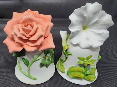 1983 Franklin Mint ''Sonia Rose'' & ''White Cascade Petunia'' Bells by Jeanne Holgat