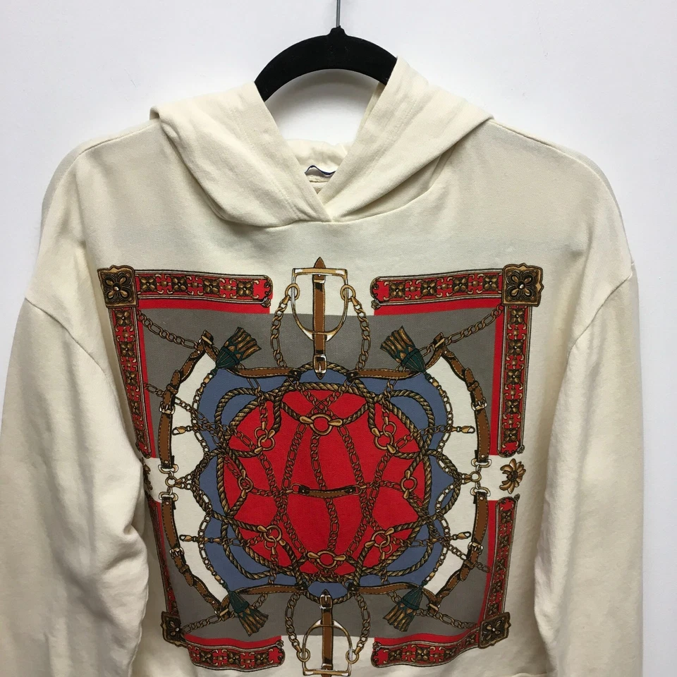 Sudadera con Capucha Zara Trafaluc Ecuestre Crema Cadena Estampada Manga Larga Terry L Foto 2 de 4