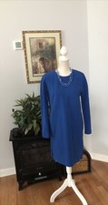 Ann Taylor Women Sheath Dress 4 Long Zip Closure Sleeve Blue Split Side Zipper