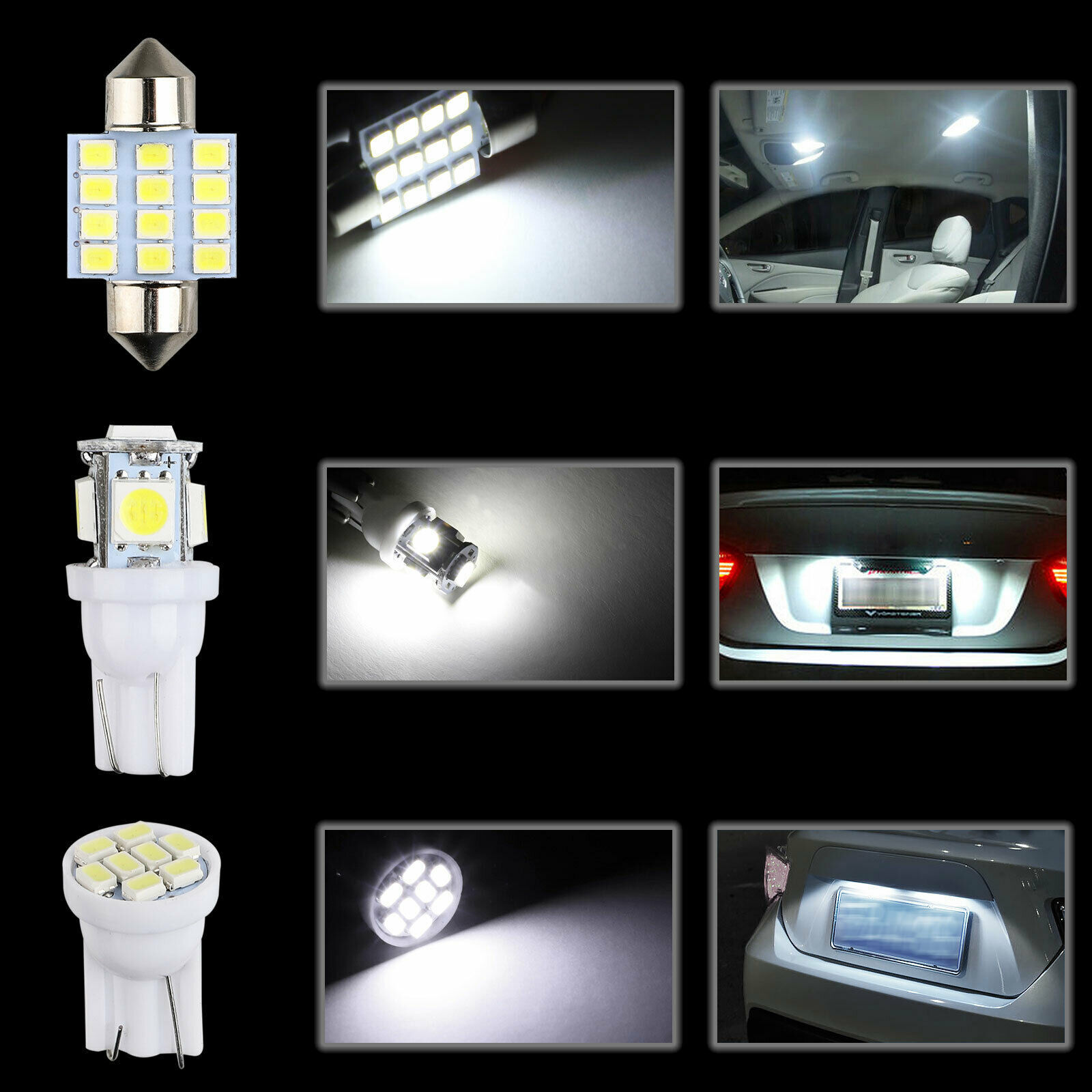 13x Car Interior LED Light Bulbs For Dome Map License Plate Lamp
