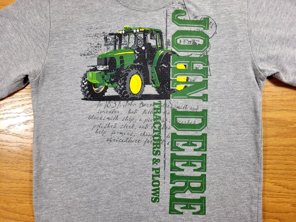 John Deere T-Shirt Youth Size (7) Gray Green Kids Farm Tractor Casual Athletic - Image 2 of 4