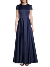 Mac Duggal Sequin & Bead Short-Sleeve Gown Size 20 Blue $398