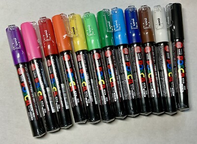  Uni POSCA (PC-1M) Paint Marker Pens ~ Extra Fine Point (0.7mm) ~ Set Of 12
