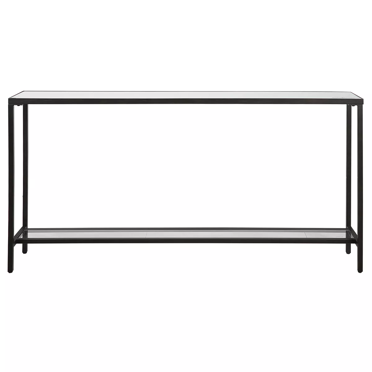 Classic Minimalist Black Steel Console Table 60 in Wide Mirror Top