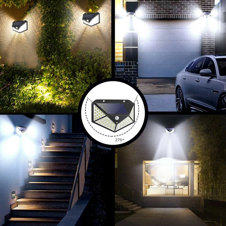 100 LED Solar Power PIR Motion Sensor Wall Light Outdoor Waterproof Garden Lamp - Image 3 of 4