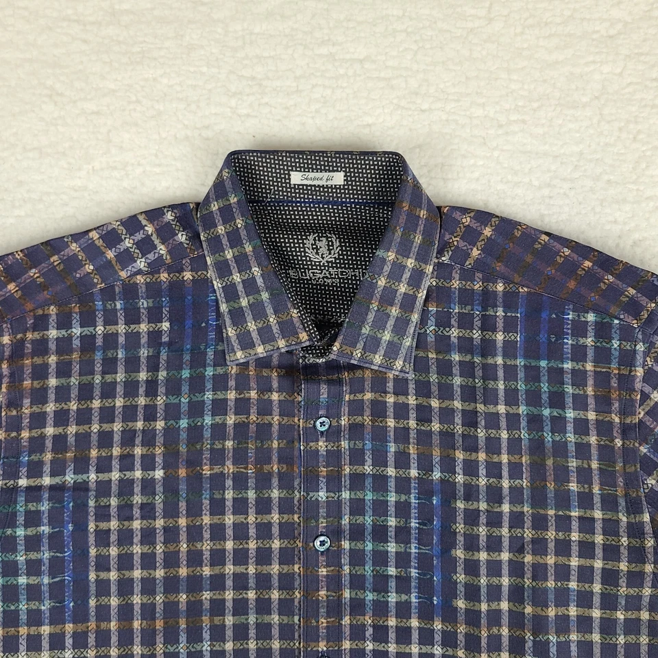 Camisa Bugatchi Uomo Para Hombres XL Azul Ajuste Geométrico Vestido Abotonado Foto 3 de 4