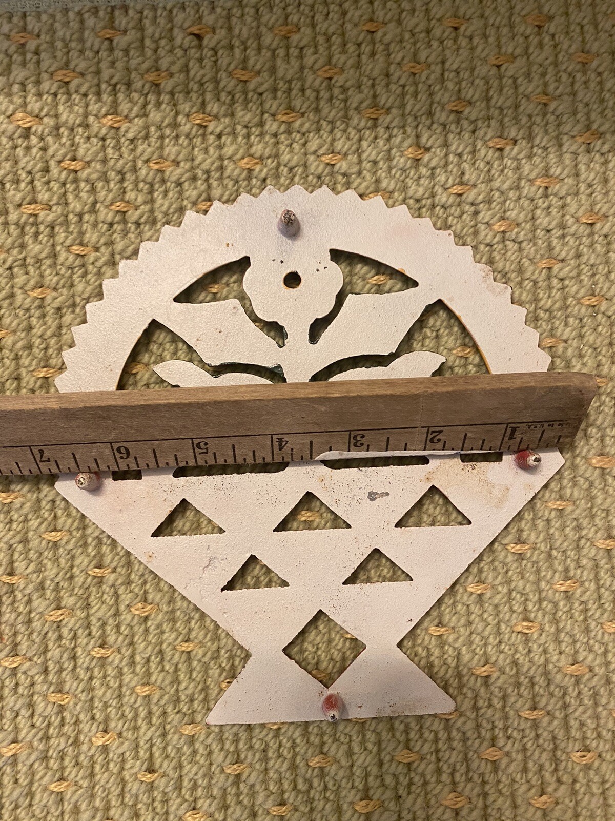 Vintage farmhouse kitchen Flowers In Basket Cast Iron Trivet wall Cottage decor