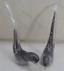 Vintage Pair Murano Italy Birds Black & Silver Foil 11.5" Art Glass Figurine