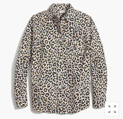 NWT $59 J.Crew Signature Fit Poplin Pink Gold Black Leopard L/S Top Blouse XS
