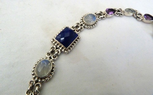 PULSERA NICKY MAYORDOMO LAPISLÁZULI AMATISTA PIEDRA LUNAR GEMAS PLATA ESTERLINA ESLABÓN - Imagen 8 de 11