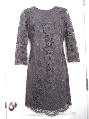 CYNTHIA STEFFE~ Gray Lace 3/4 Sleeve Dressy Dress~ Scalloped Hem~ 2 | eBay