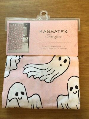 Halloween  Ghost Pink And White Ghost Shower Curtain Posh 72 x72 