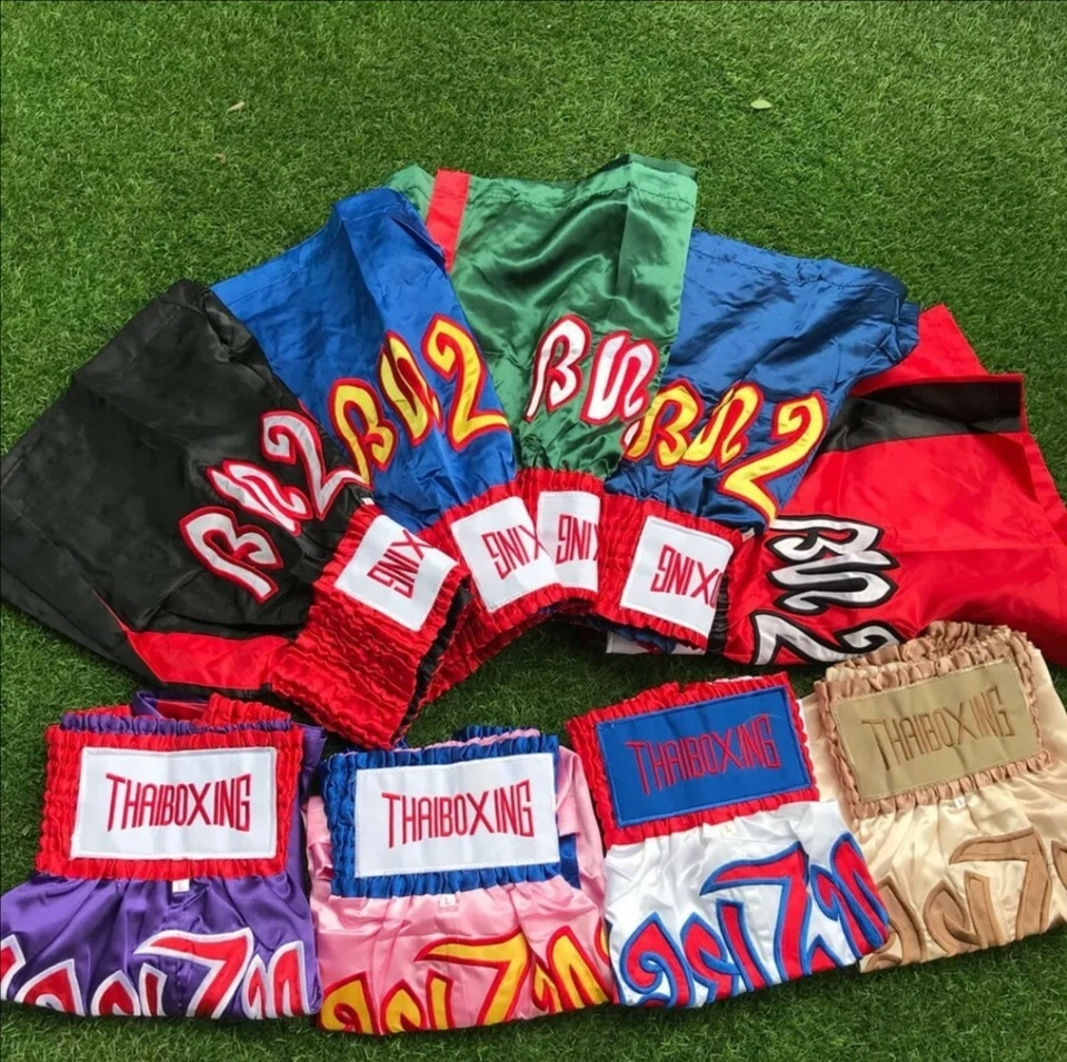 Kids Muay Thai Fight Boxing Shorts Grappling Martial Arts Gear Satin Fabric - Image 3 of 4