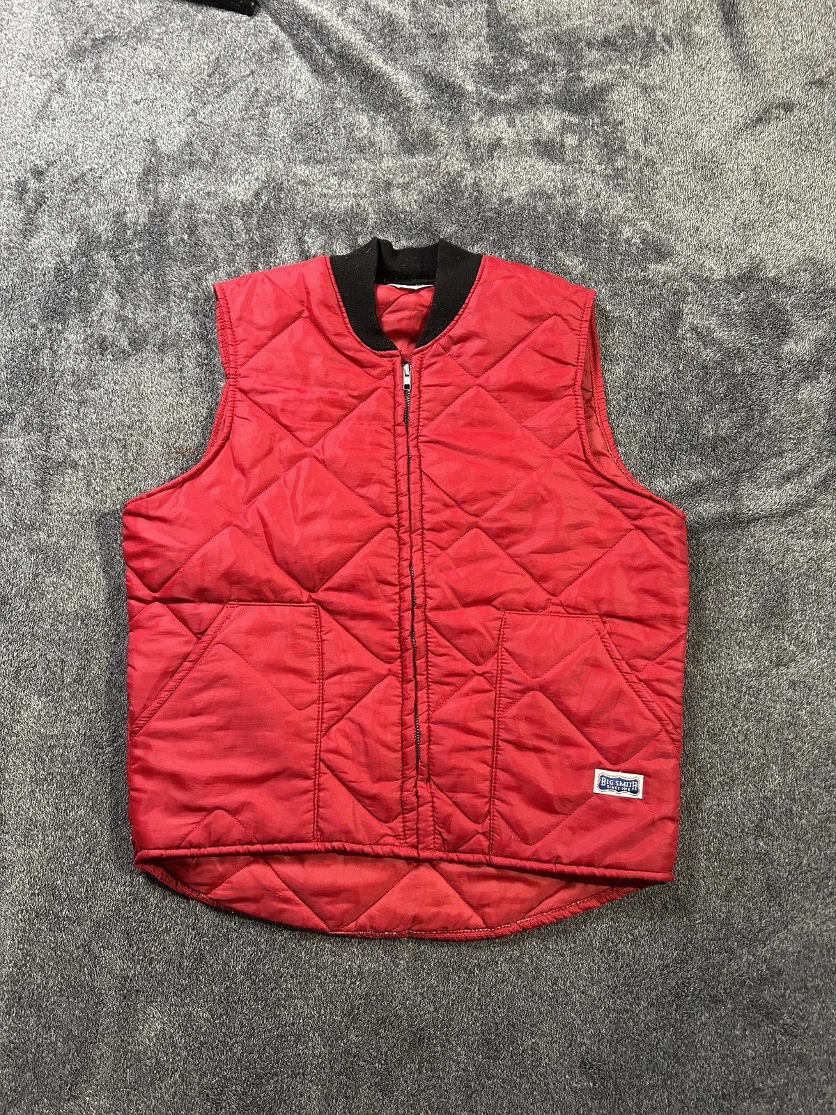 Big Smith Vest Mens Medium Red Quilted Insulated Nylon Workwear Zip Lined Padded