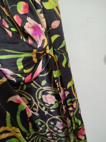 Josie Natori Silk Caftan Floral Multicolor Kimono Lounge Maxi Dress sz XS - Picture 7 of 14