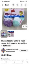 Hanes Toddler Girls' 10-Pack Super Soft Low Cut Socks Size 6-12 Months