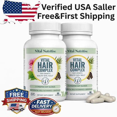 Vital Hair Complex Biotin B Vitamins Hair Skin Nails Hormone-Free Pack of 2