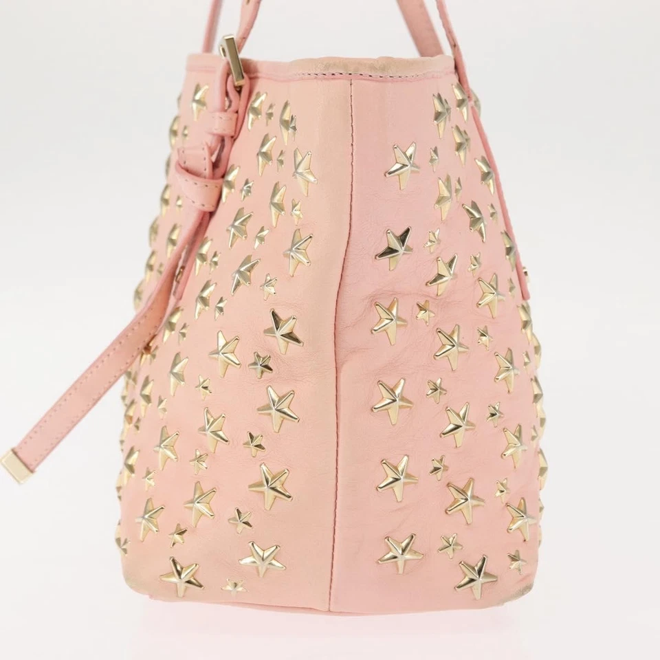 Auténtico bolso de mano Jimmy Choo con tachuelas de cuero rosa BA6901 Foto 3 de 4