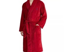 POLO RALPH LAUREN MEN'S LOGO RED PLUSH VELOUR ROBE L/XL 115 100 POLYESTER NWT