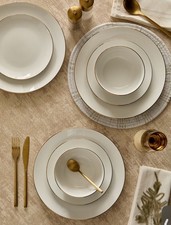 Next 12pc White Nova Gold Rim Luxe Dinner Set Dining Tablewar Serving Plate Bowl