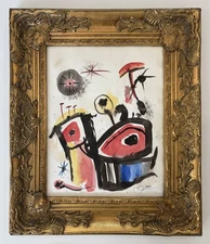 Joan Miro Watercolor on paper signed style of (1893-1983)Amazing Painting Framed