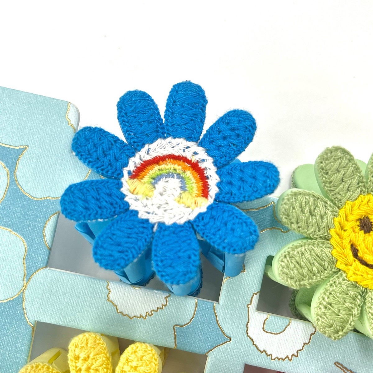 Piper K Crochet Daisy Flower Hair Clips Set of 4 Colorful 