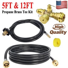 New Upgraded Propane Brass Tee Adapter Kit 4-Port Propane Brass Tee 5FT & 12FT