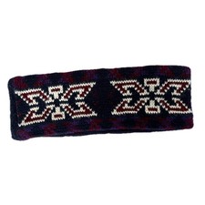 Vintage Hat Knit Headband Ear Warmer Fair Isle Geometric Design Purple Red White