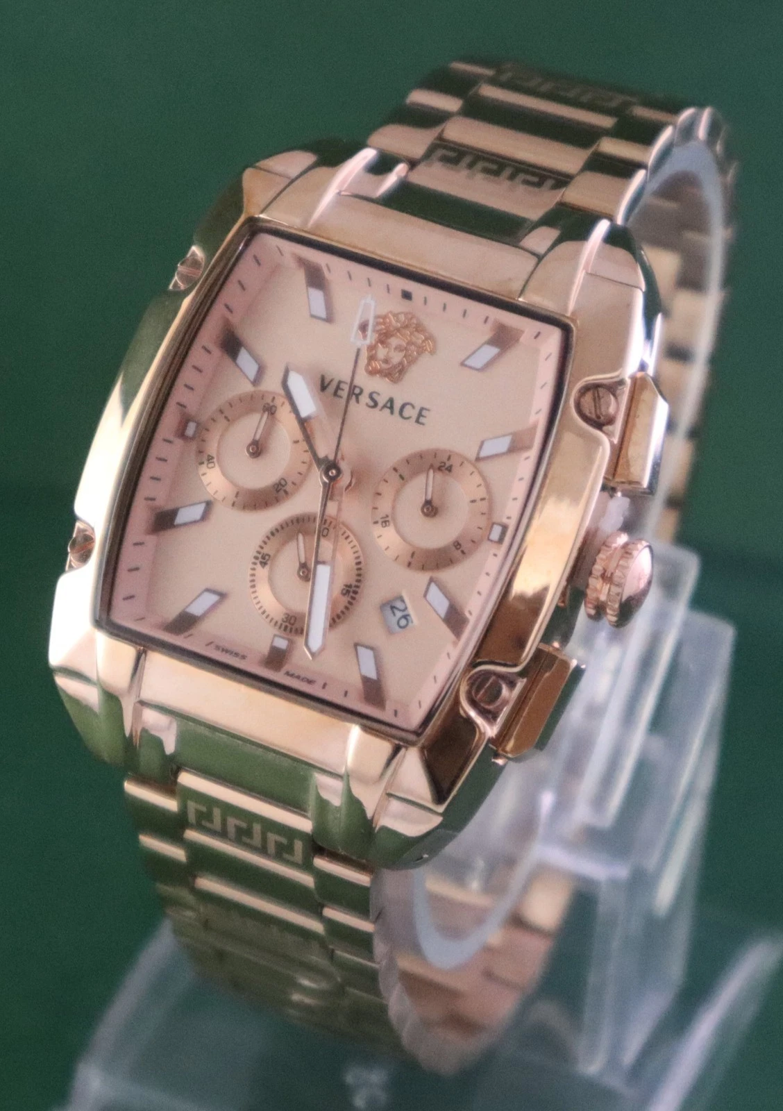 Orologio da Polso Lusso Versace Quarzo Uomo Cronografo Quadrante Oro Rosa Cinturino Acciaio