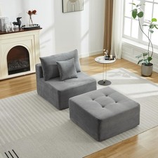 Single Sofa with Footstool, Plush Corduroy Couch with Deep Seat No Assembly Requ