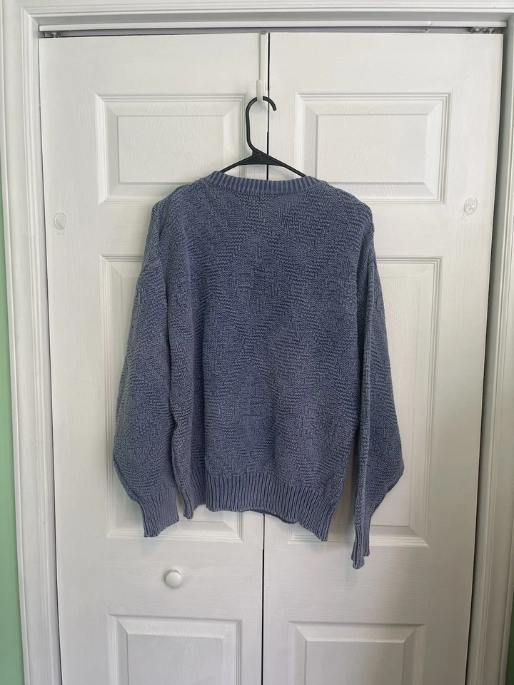 Suéter Pullover Vintage Años 90 Eddie Bauer Azul Claro Tejido con Cable Algodón Talla S Foto 4 de 4
