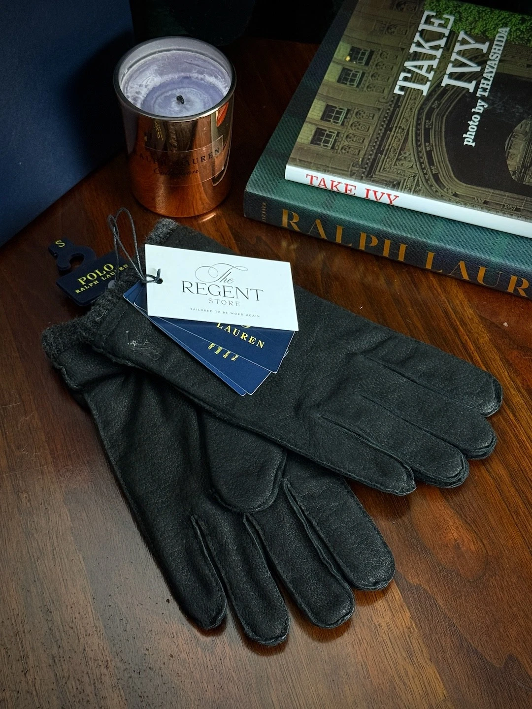 BNWT Polo Ralph Lauren Mens Goat Suede Ribbed Wool Trim Gloves Black Small