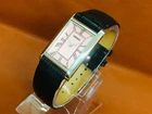 Vintage Seiko Slim Quartz Tank Roman Pink Dial Black Leather Band Wrist Watch