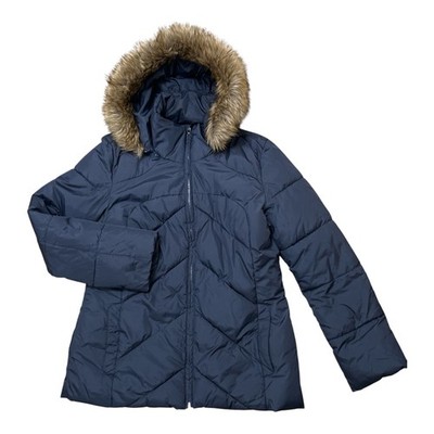 Apt.9 Women Blue Winter Faux-Fur Trim Puffer Jacket Size Medium Removable Hoodie
