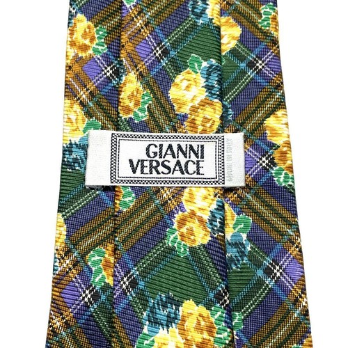 GIANNI VERSACE Rare tie Green, yellow, allover pattern silk from japan M1466 - Picture 8 of 24